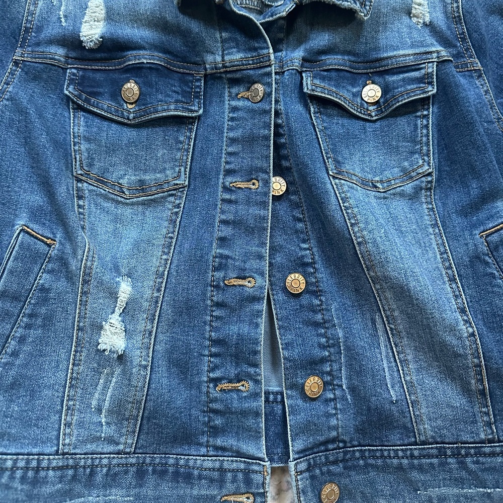 Celebrity Pink Distressed Blue Jean Jacket (Small)
